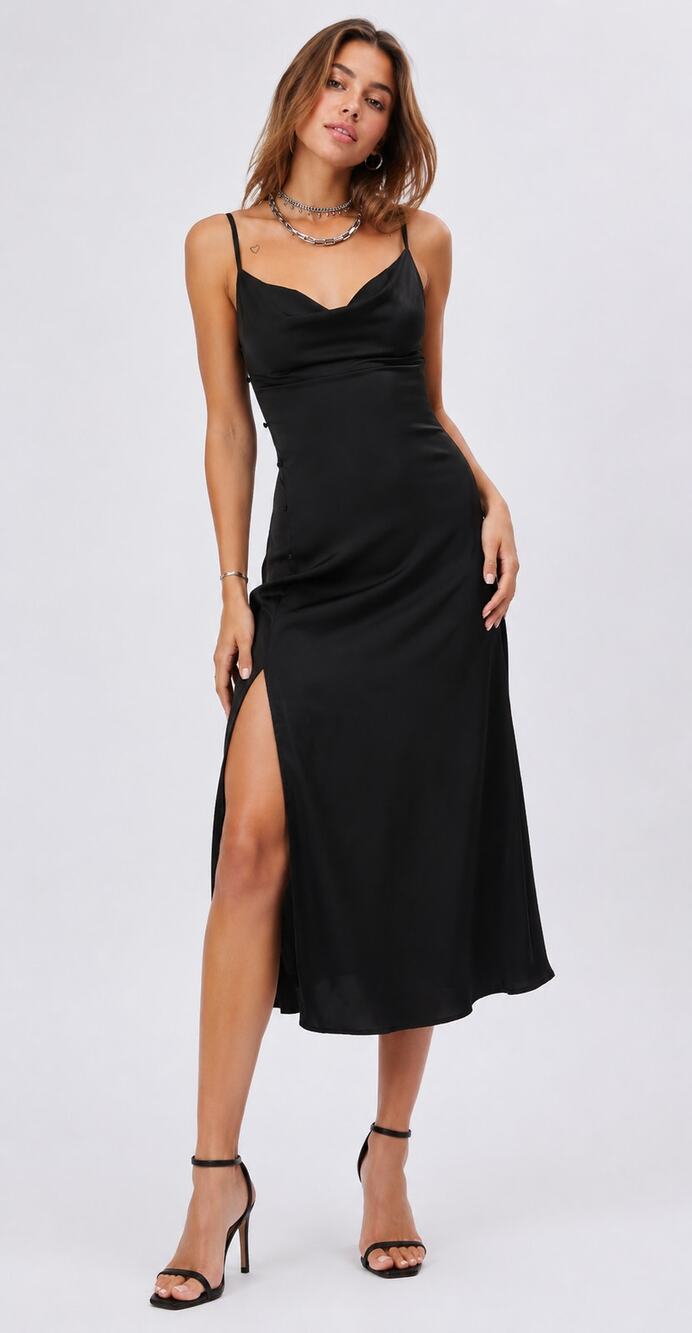 Cider Cowl Neck Slit Midi Slip Dress Size Small Button Detail Dark Romantic